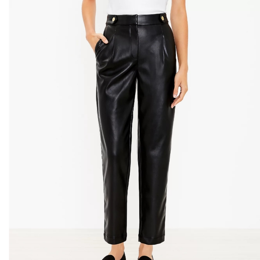 Loft button tab slim faux leather pants